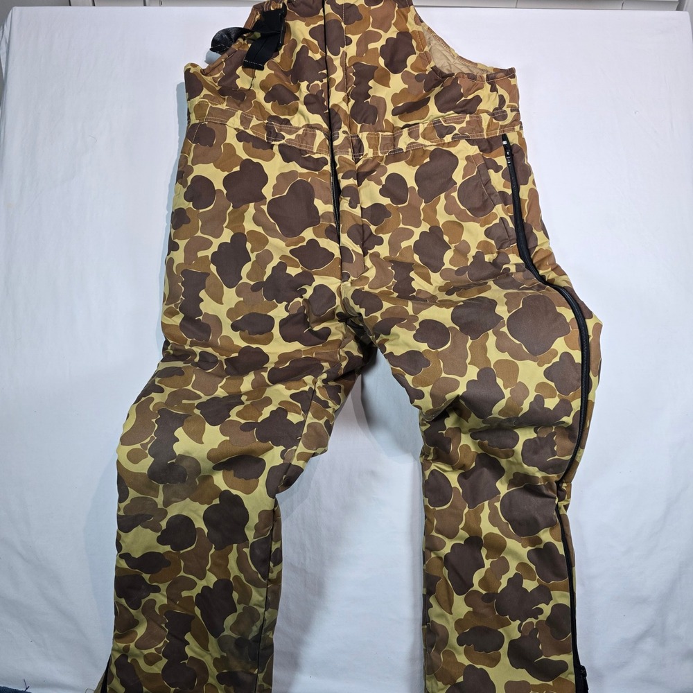Vintage Gamehide Camo Hunting Bibs Insulated Duck Camouflage Brown Tan Mens L‎
